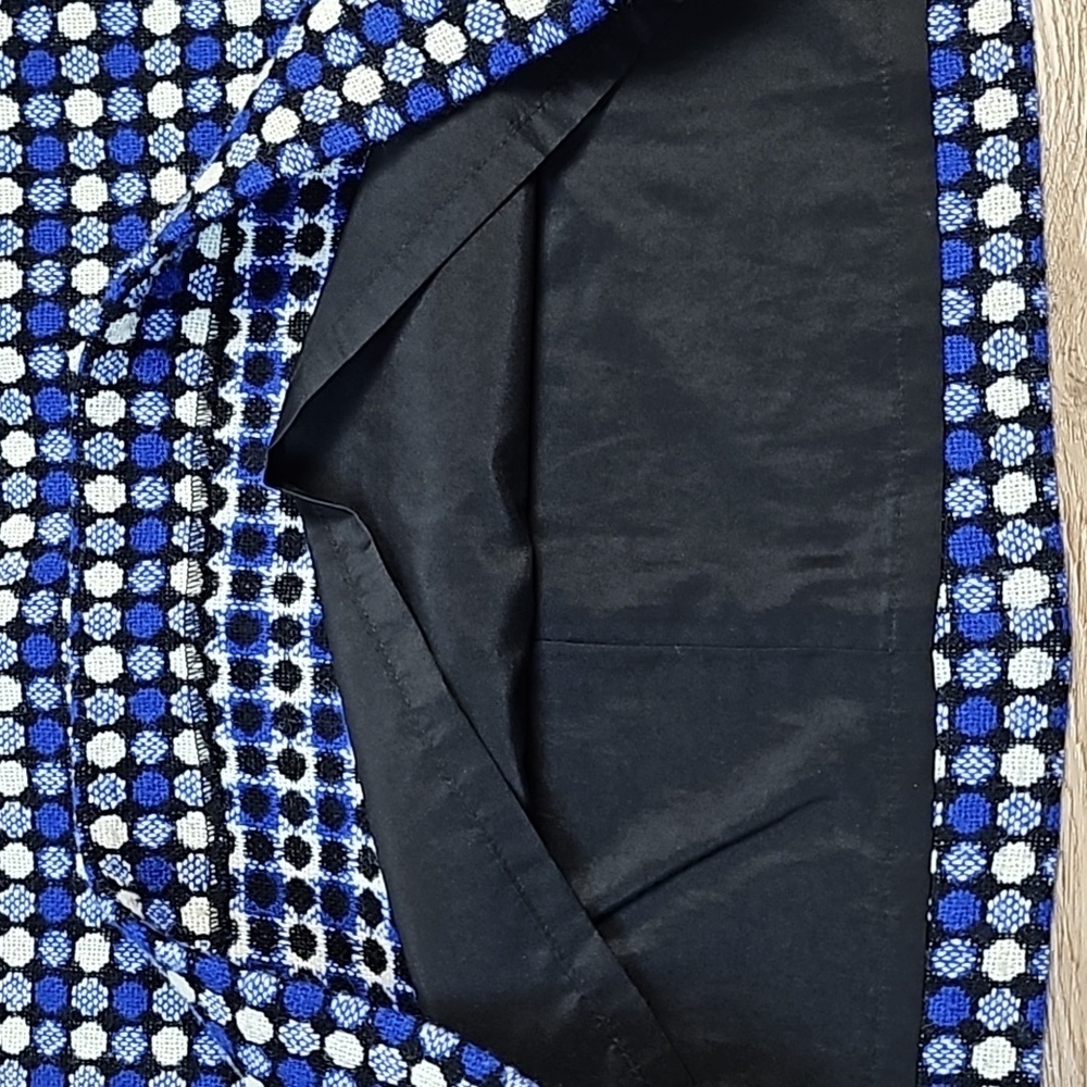 Talbots Wool Blend Tweed Royal Blue Black & White Mod Polka Dot Pattern Skirt - Picture 6 of 13